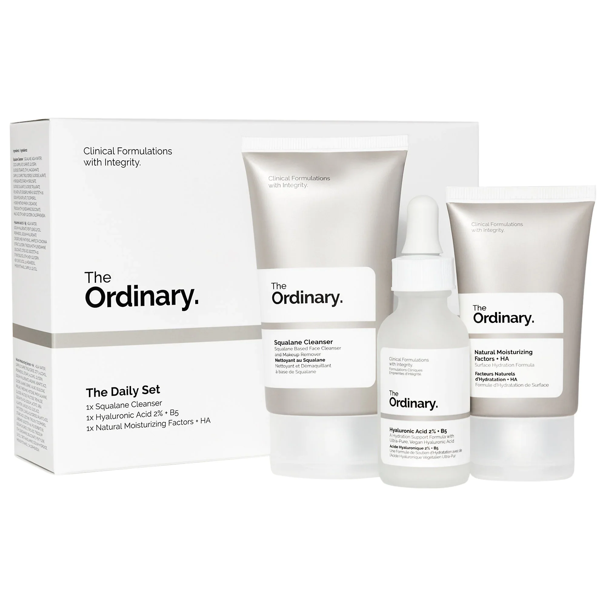 The Ordinary The Daily Set Cleanser 50ml/Hyaluronic Acid 30ml/Natural Moisturizing Factors and HA 30ml  set x 110 ml