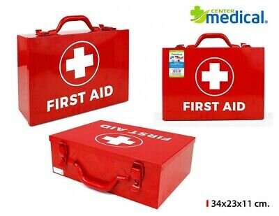 Metal First Aid Box Medicine Storage Briefcase Red 34*23*11cm