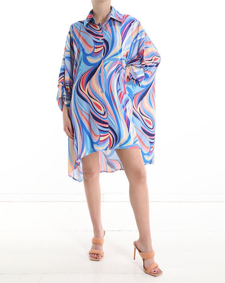 Πουκαμίσα - φόρεμα τυρκουάζ εμπριμέ - one size - medium fit