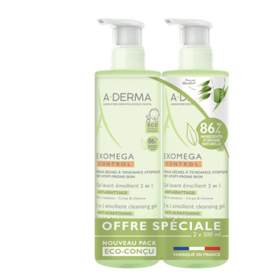 A-Derma Exomega Control Emollient Cleansing Gel Duo Set 2X500ml   set x 1000 ml