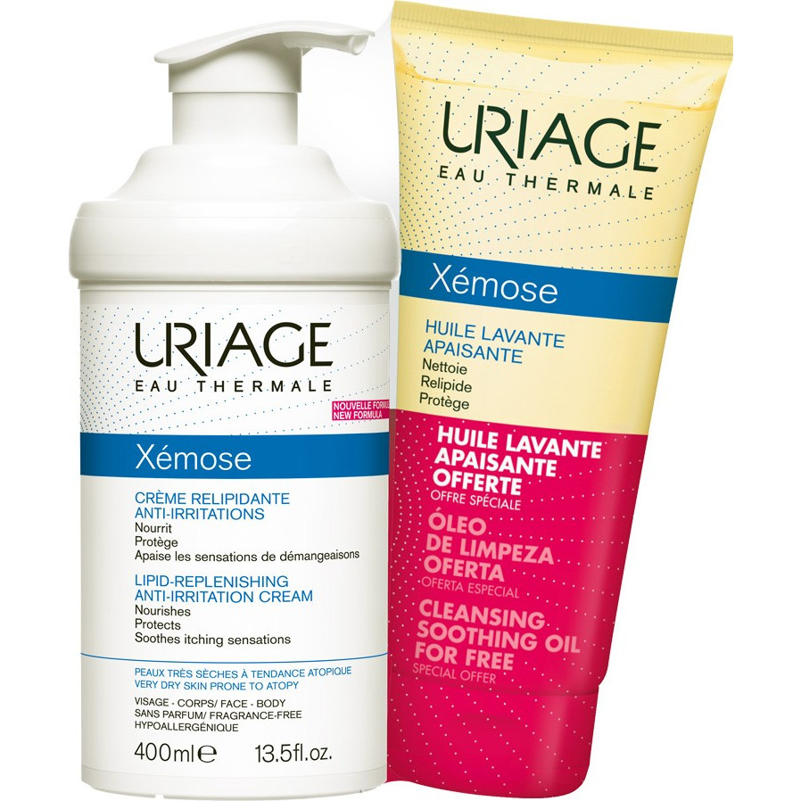 Uriage Xemose Lipid Replenishing Cream + Cleansing Oil Cream 400ml/Oil 200ml   set x 600 ml