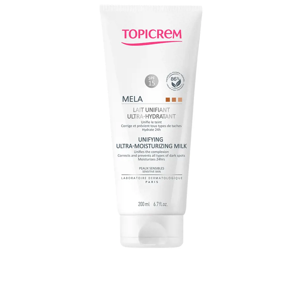 TOPICREM MELA ultra-moisturizing unifying body milk SPF15+ 200 ml