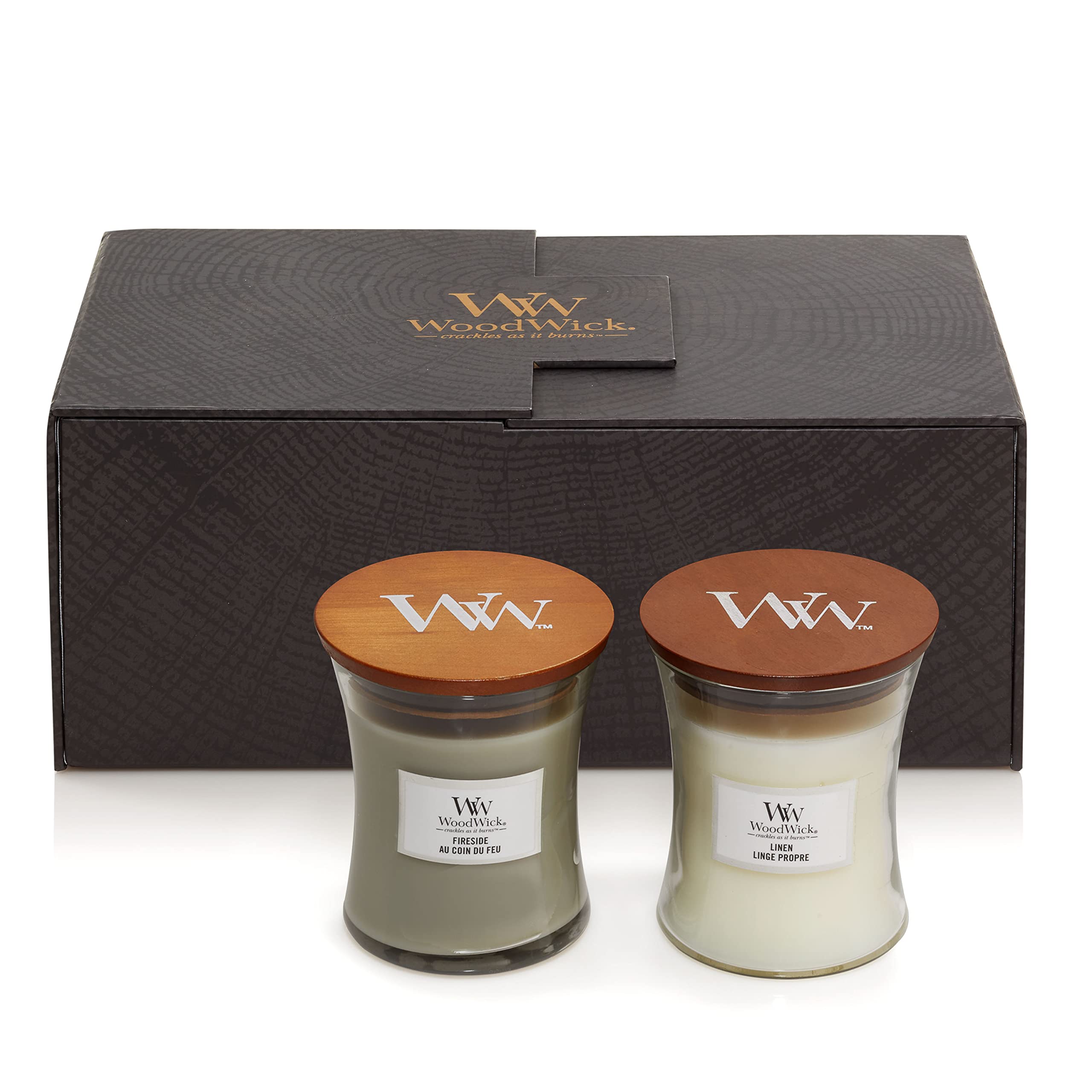 Woodwick Medium Hourglass Candle Set Fireside Linen  2 piece x 0