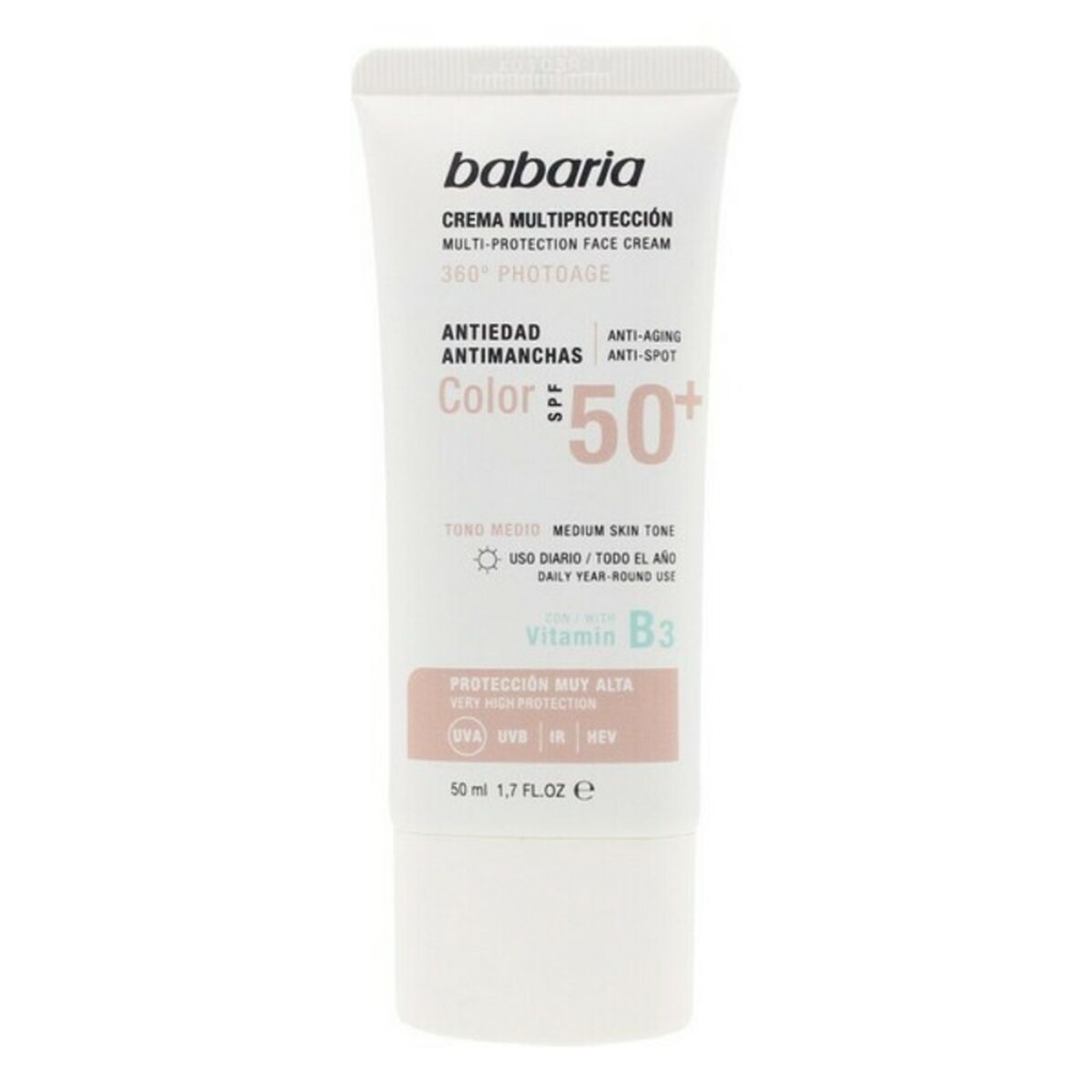 Babaria Multi-Protection Color Αντηλιακή Κρέμα Προσώπου SPF50 με Χρώμα 50ml