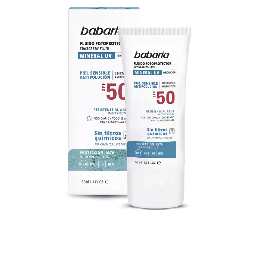 BABARIA SOLAR MINERAL UV εύκολο φωτοπροστατευτικό υγρό SPF50 50 ml