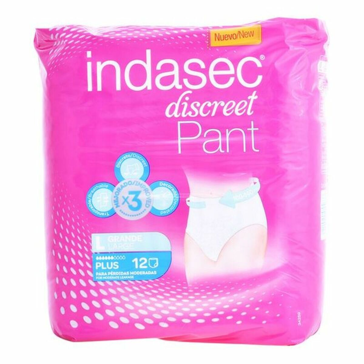 Indasec DISCREET PANT PLUS for moderate leakage #large 12 τμχ