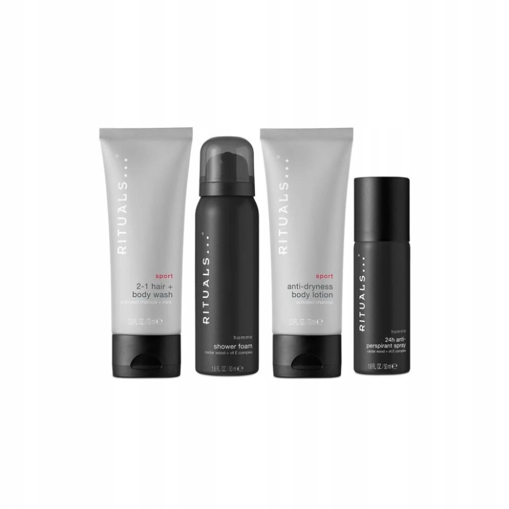 Rituals Homme Men's Care Set Shower Foam 50ml/2-in1 Hair And Body Wash 70ml/Body Lotion 70ml/Antiperspirant Spray 50ml   set x 240 ml
