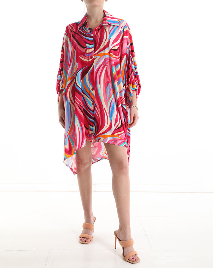 Πουκαμίσα - φόρεμα ροζ εμπριμέ - one size - medium fit